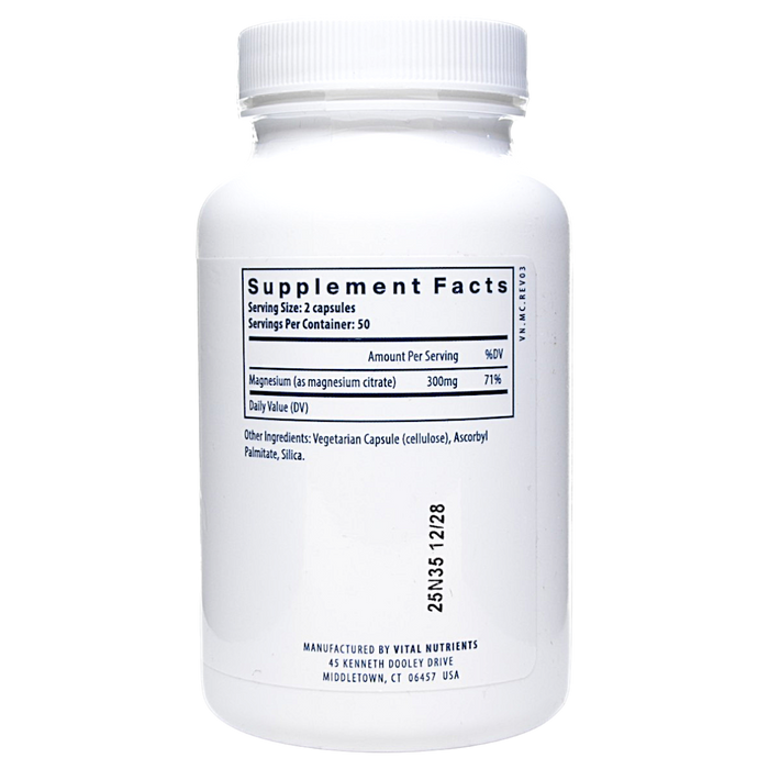Vital Nutrients' Magnesium Citrate 100 Capsules Supplement Facts