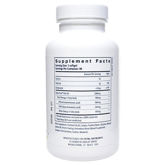 Vital Nutrients's Ultra Pure Fish Oil 700 Enteric 90 softgels Supplement Facts
