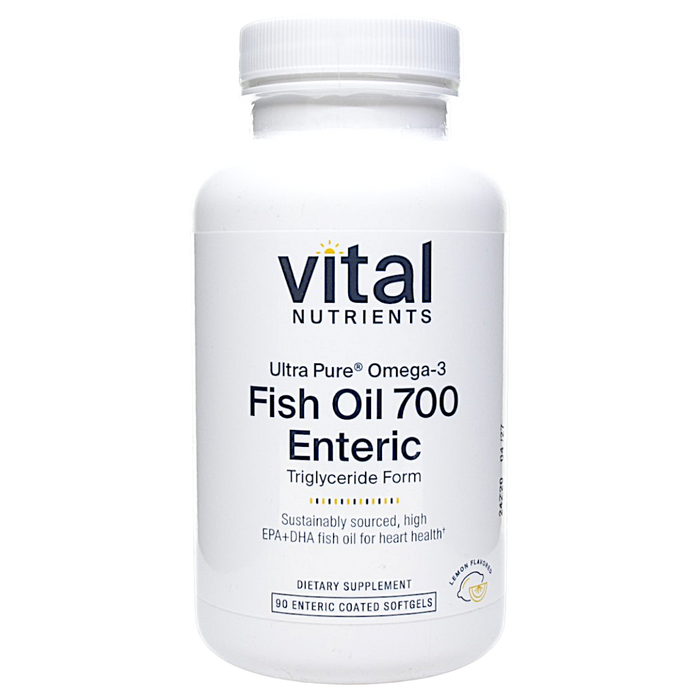 Bottle of Vital Nutrients's Ultra Pure Fish Oil 700 Enteric 90 softgels
