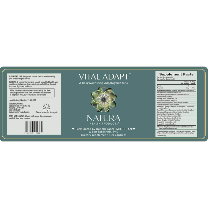 Vital Adapt 60 Capsules by Natura Health Products Supplement Facts Label