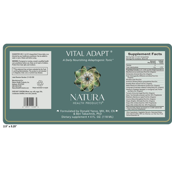 Vital Adapt Liquid by Natura Health Products 4 fl oz Supplement Facts Label