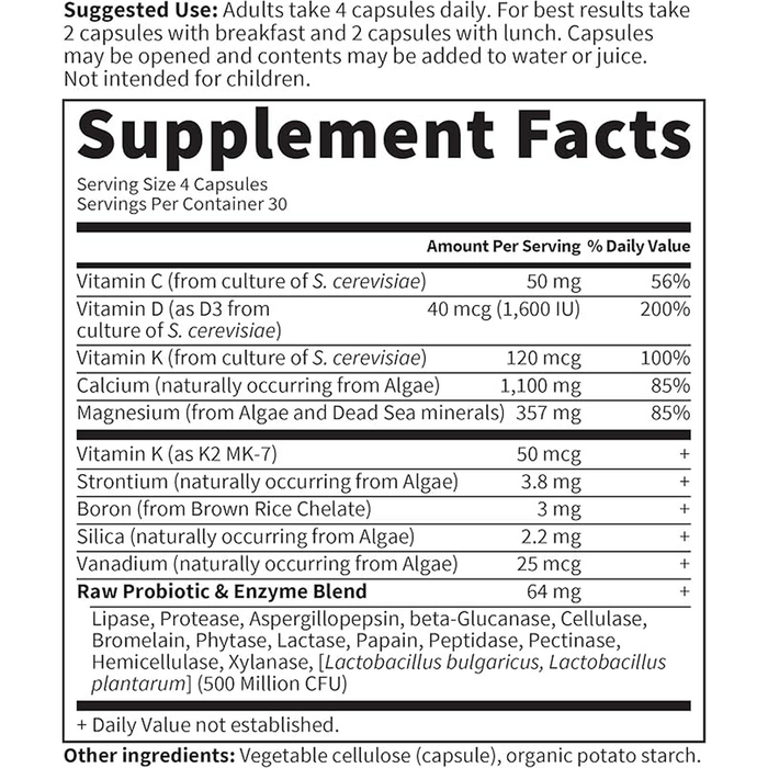 Vitamin Code RAW Calcium by Garden of Life 120 capsules supplement facts label