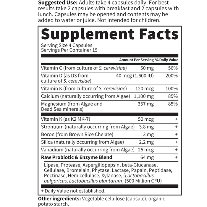 Vitamin Code RAW Calcium by Garden of Life 60 capsules supplement facts label