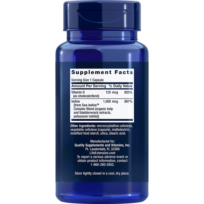Vitamin D3 with Sea-Iodine 5000 60 Capsules by Life Extension supplement facts label
