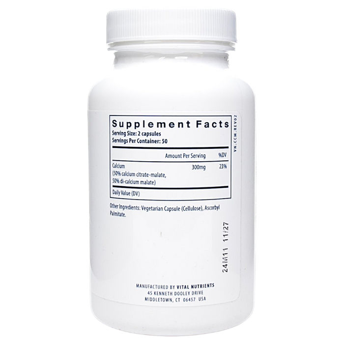 Vital Nutrients' Calcium Citrate + Malate 100 Capsules Supplement Facts