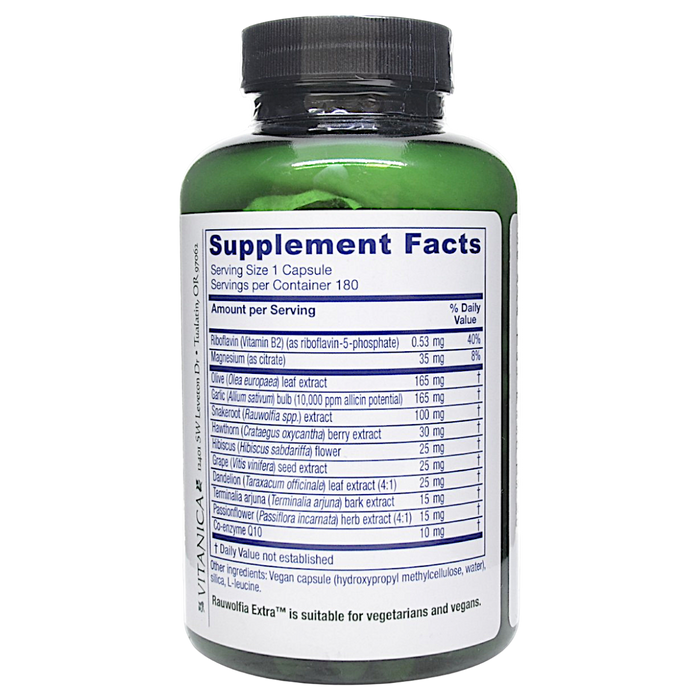 Vitanica's Rauwolfia Extra 180 Capsules Supplement Facts