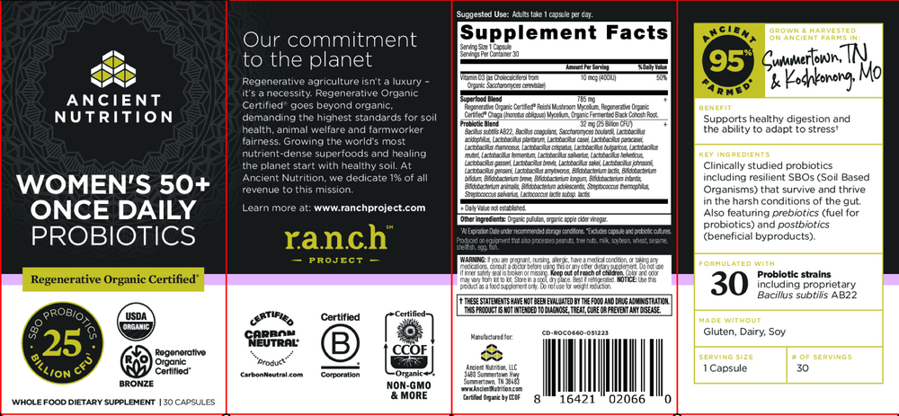 Women's 50+ Once Daily 25B 30 Capsules by Ancient Nutrition
packaging