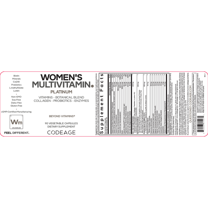 Women's Multivitamin Platinum 90 Capsules by CodeAge information label
