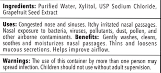 Xylitol and Saline Nasal Spray 1.5 fl oz by Xlear packaging ingredients uses warnings label