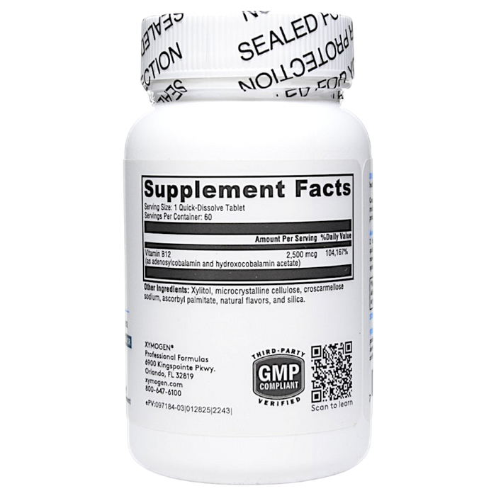 Xymogen's OAdeno+Hydroxo B12 Natural Fruit Punch 60 Tablets supplement facts
