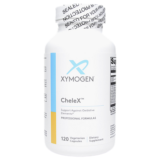 Bottle of Xymogen's CheleX 120 capsules