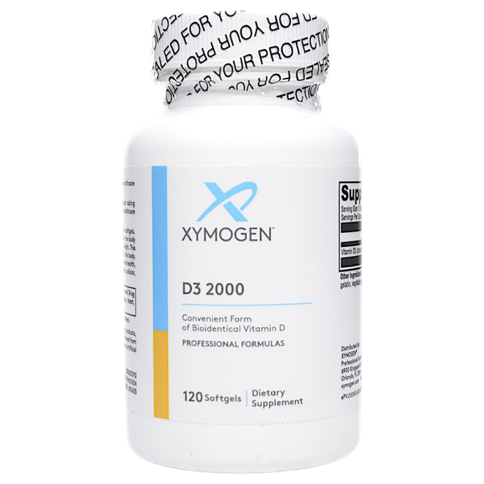 Bottle of Xymogen's D3 2000 120 softgels