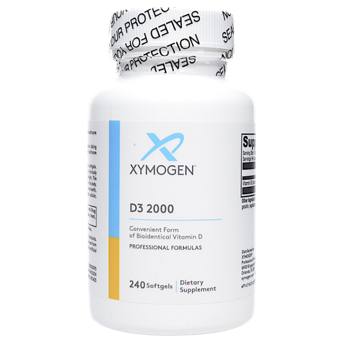 Bottle of Xymogen's D3 2000 240 softgels