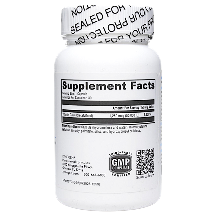 Xymogen's D3 50,000 30 Capsules supplement facts