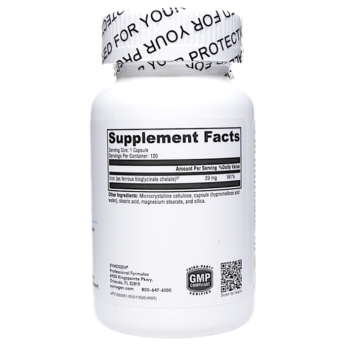 Xymogen's Iron Glycinate 120 Capsules supplement facts