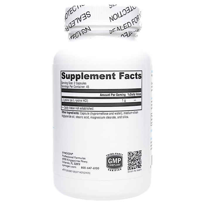 Xymogen's L-Lysine 90 Capsules supplement facts