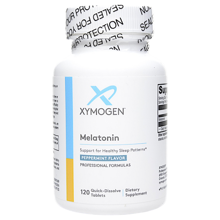 Bottle of Xymogen's Melatonin Peppermint 120 Quick-Dissolve Tablets