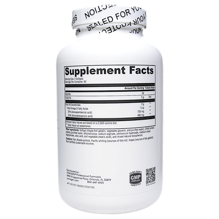 Xymogen's OmegaPure 600 EC 120 softgels supplement facts