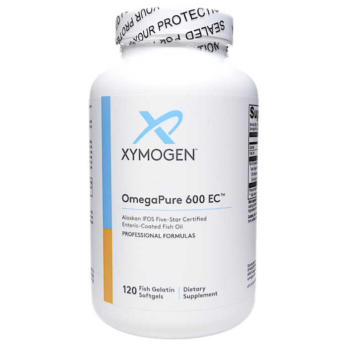 Bottle of Xymogen's OmegaPure 600 EC 120 softgels