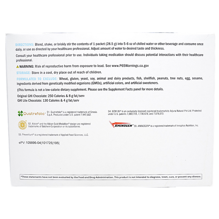 Xymogen's OptiCleanse GHI Lite Sugar- & Stevia-Free Creamy Chocolate suggested use