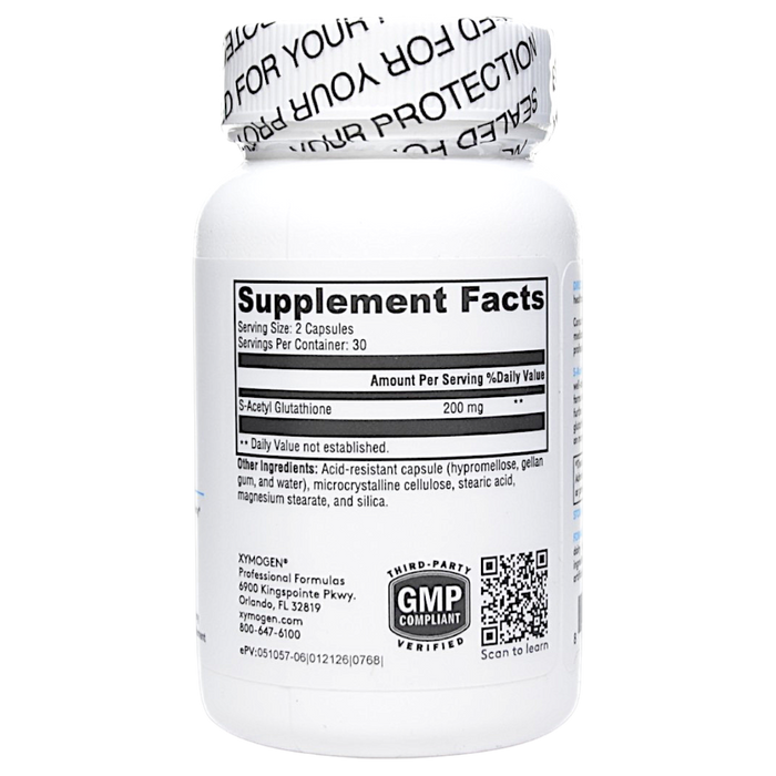 Xymogen's S-Acetyl Glutathione 60 capsules supplement facts