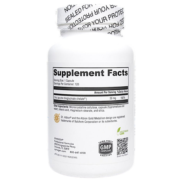 Xymogen's Zinc Glycinate 120 Capsules supplement facts