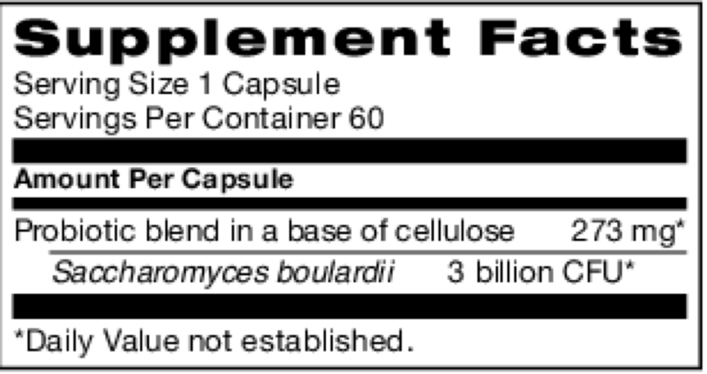 Smidge Yeastbiotic supplement facts – 3 billion CFU Saccharomyces boulardii per capsule