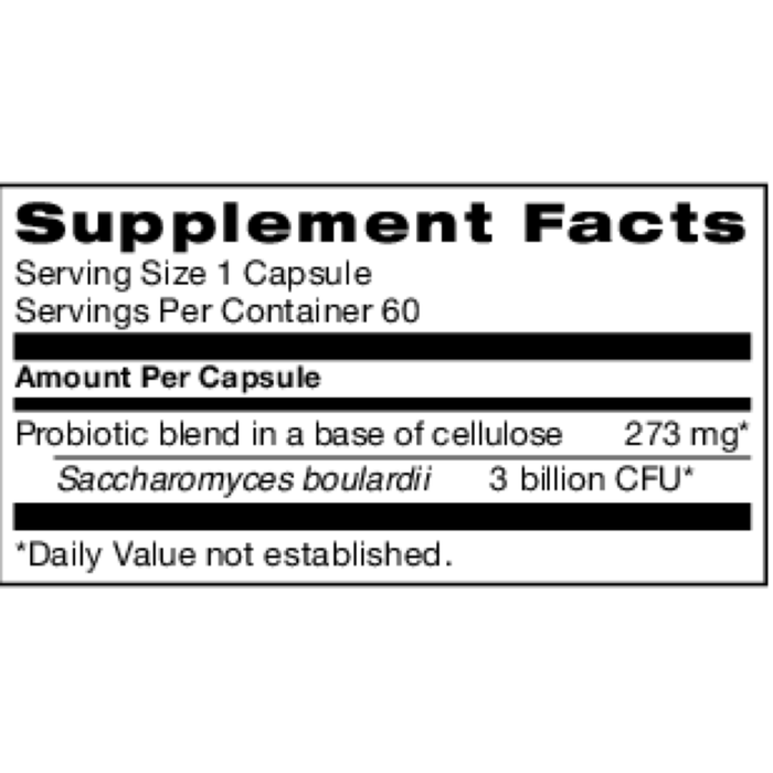 Smidge Yeastbiotic supplement facts – 3 billion CFU Saccharomyces boulardii per capsule