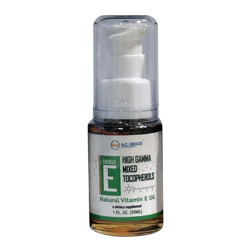 A.C. Grace Unique E Natural Vitamin E Oil, 1 fl oz, front of pump bottle
