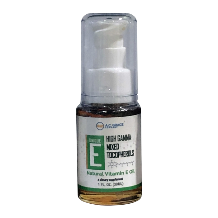 A.C. Grace Unique E Natural Vitamin E Oil, 1 fl oz, front of pump bottle