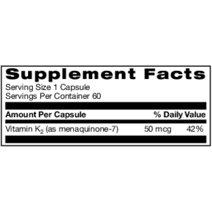 A.C. Grace Unique Vitamin K2 60 capsules supplement facts label