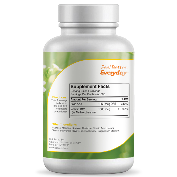 Advanced Nutrition by Zahler B12 Energizer 360 lozenges supplement facts label