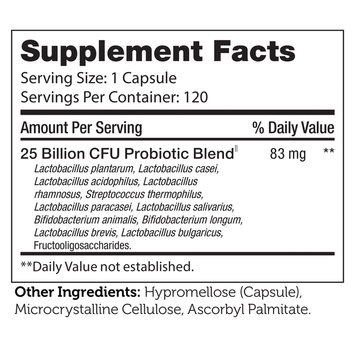 Advanced Nutrition by Zahler BioDophilus25 120 capsules supplement facts label
