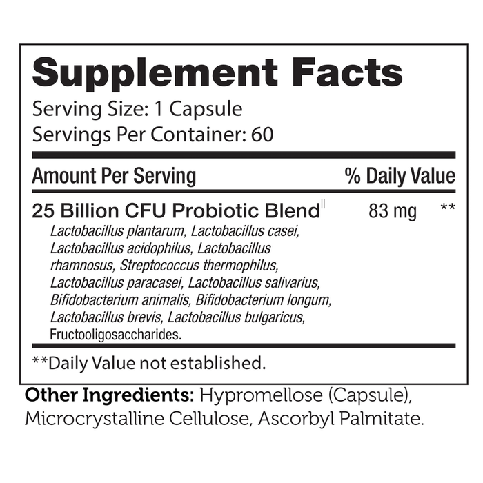Advanced Nutrition by Zahler BioDophilus25 60 capsules supplement facts label