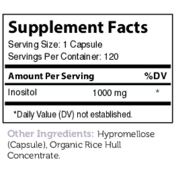 Advanced Nutrition by Zahler Inositol 1000 mg 120 capsules supplement facts label
