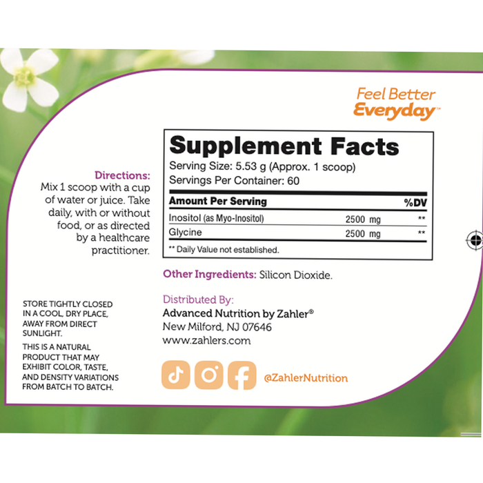 Advanced Nutrition by Zahler Inositol Powder 11.5 oz full label