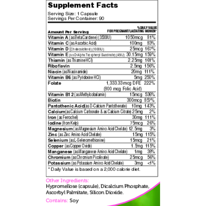 Advanced Nutrition by Zahler Total One Prenatal 90 capsules supplement facts label