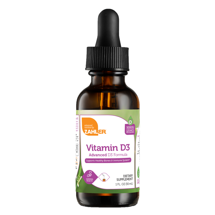 Advanced Nutrition by Zahler Vitamin D3 5000 IU Liquid, 1 fl oz, front of dropper bottle