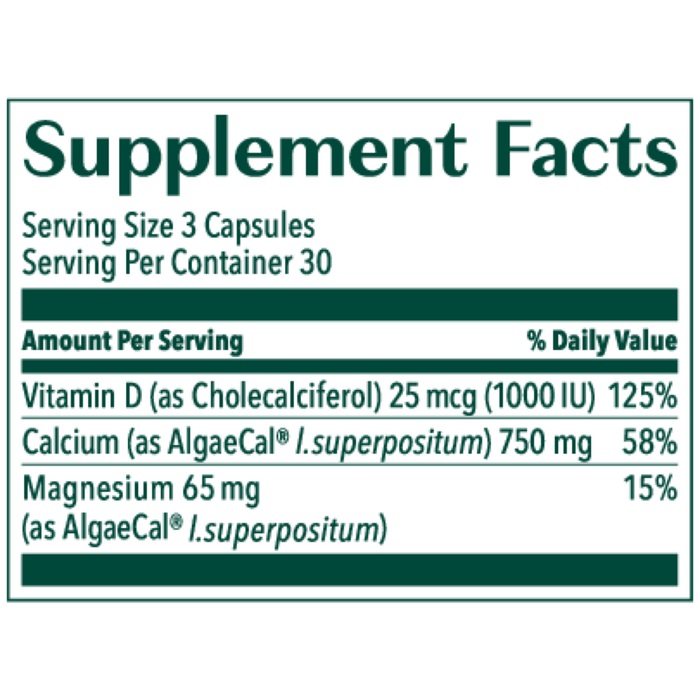 AlgaeCal 90 capsules supplement facts label