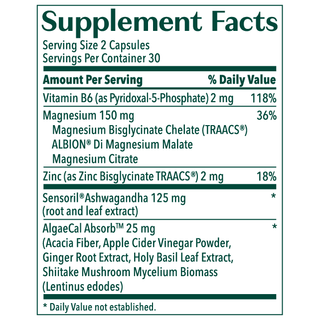 AlgaeCal Magnesium Relax 60 capsules supplement facts label