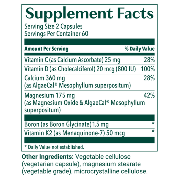 AlgaeCal Plus 120 capsules supplement facts label