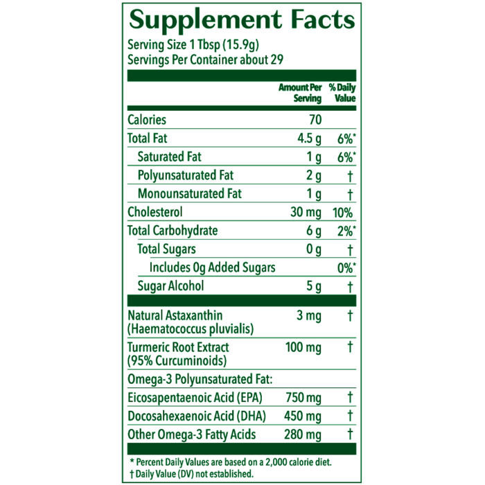 AlgaeCal Triple Power Omega-3 Fish Oil 16 oz supplement facts label