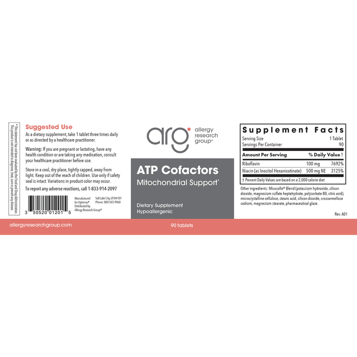 Allergy Research Group ATP Cofactors 90 tablets full label