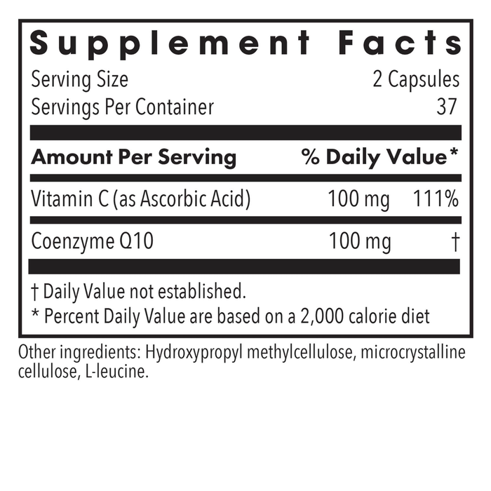 Allergy Research Group Coenzyme Q10 50 mg 75 capsules supplement facts label