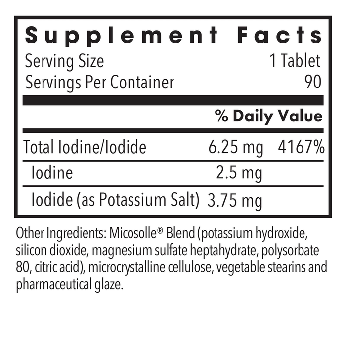 Allergy Research Group Iodoral 6.25 mg 90 tablets supplement facts label