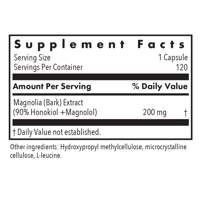 Allergy Research Group Magnolia Extract 120 capsules supplement facts label