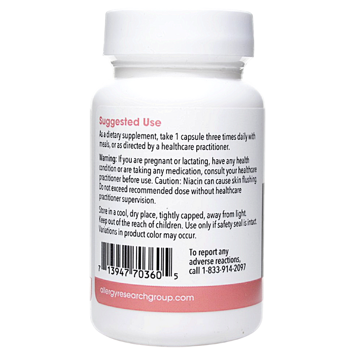 Allergy Research Group Niacin 250 mg 90 capsules suggested use label
