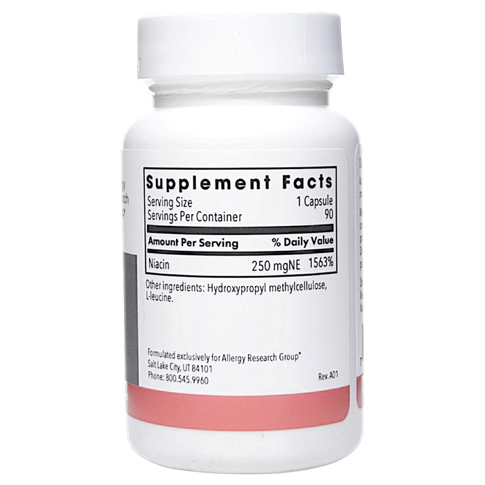 Allergy Research Group Niacin 250 mg 90 capsules supplement facts label