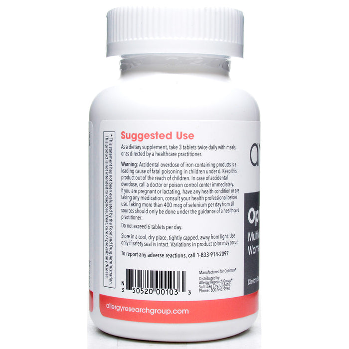 Allergy Research Group Optivite 180 tablets suggested use label
