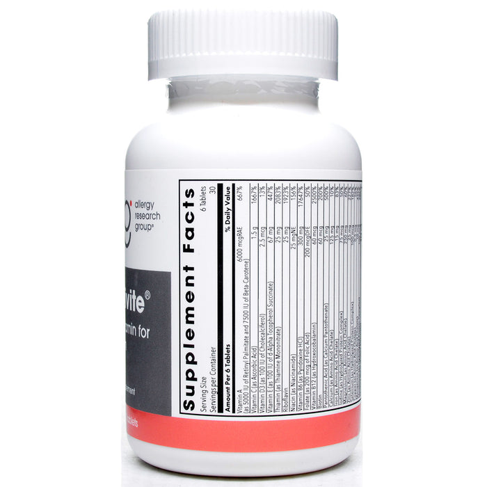 Allergy Research Group Optivite 180 tablets supplement facts label